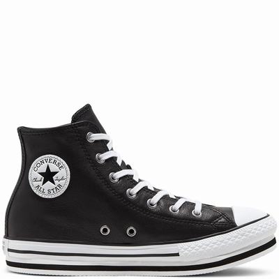 Gyerek Converse Leather Chuck Taylor All Star Platform Magasszárú Cipő CO9751264 Fekete/Fehér